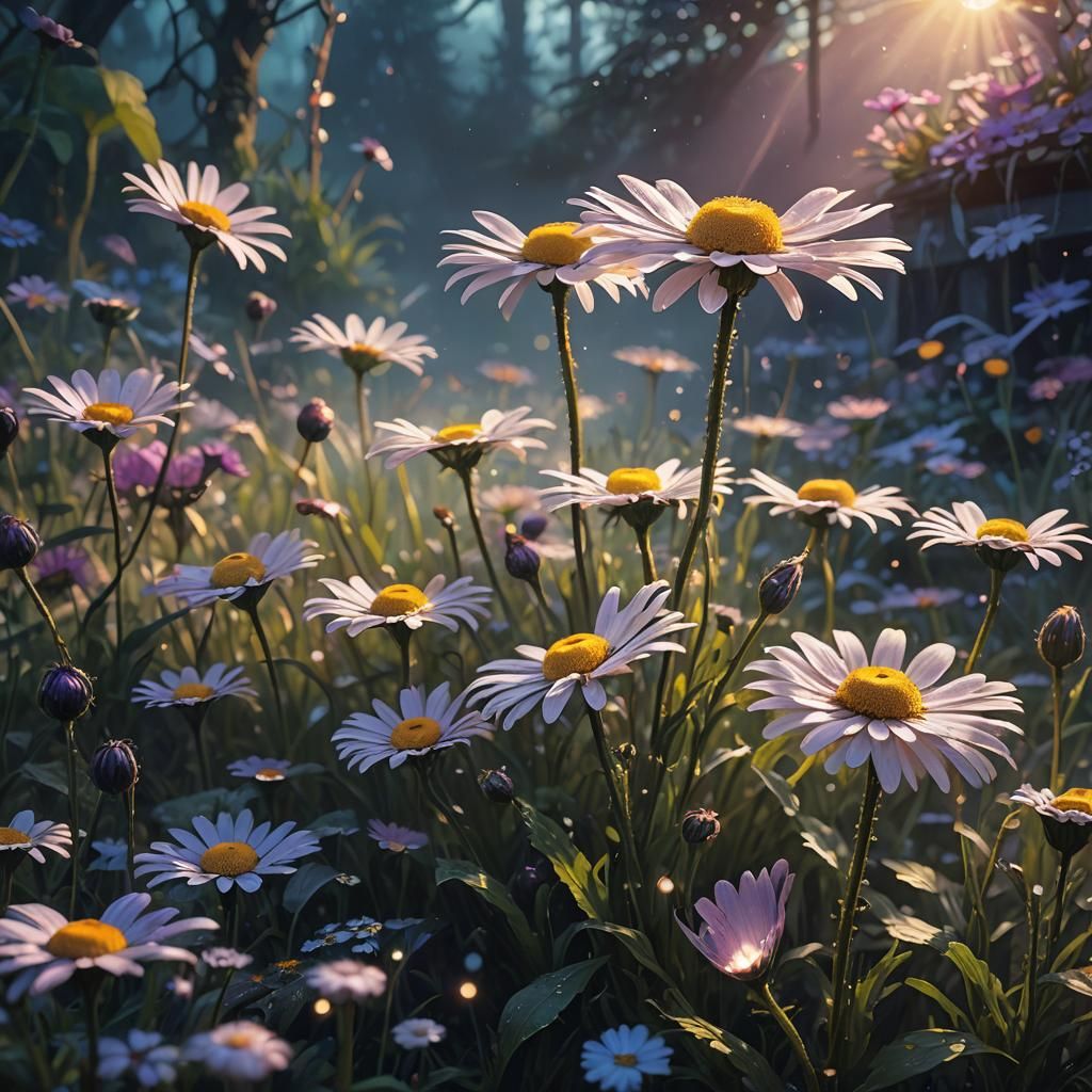 Mystical Daisy in Iridescent Garden, Trending Art