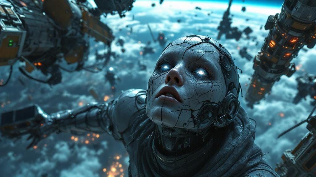 Androids in Space Graveyard: Melancholic Digital Art