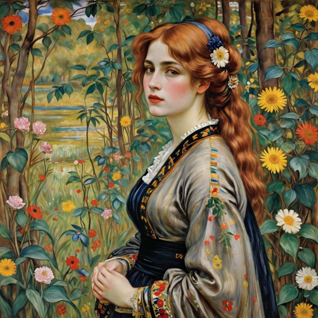 Woman in Style of Klimt, Renoir, Waterhouse