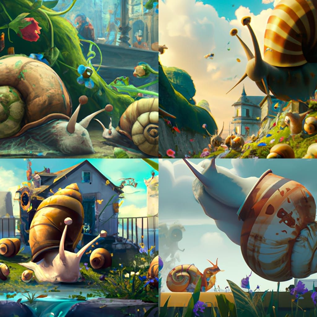 Ethereal Anime Snails in Hyperdetailed Fantasy Landscape