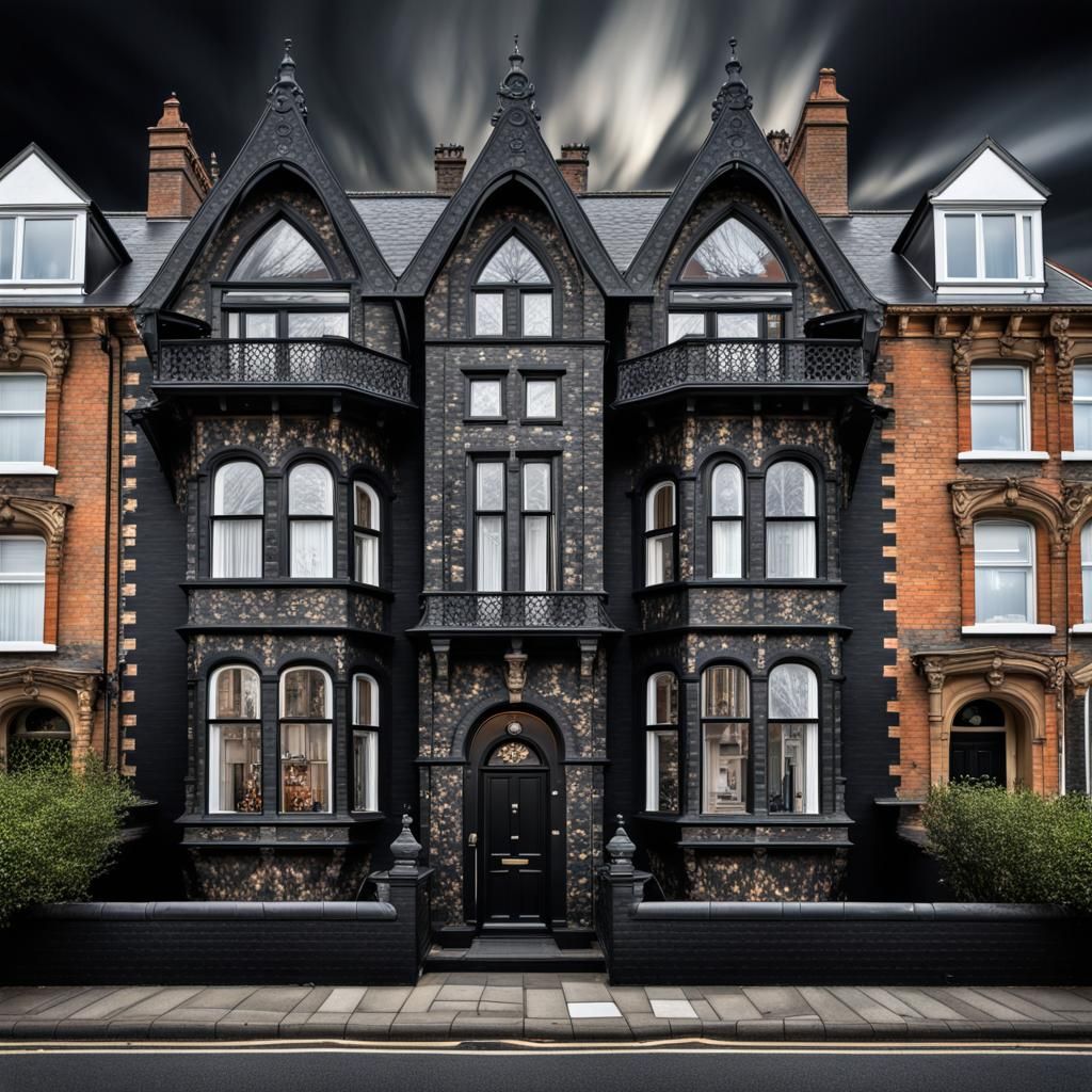 Elegant Castle House Among Victorian Terraces, Hyper-Realist...