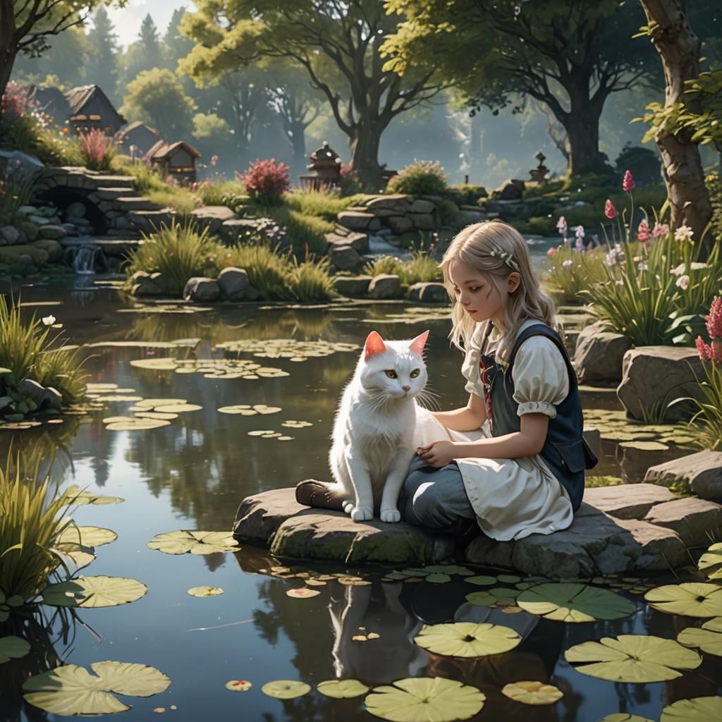 Cat and Girl Drawing: Detailed Fantasy Art