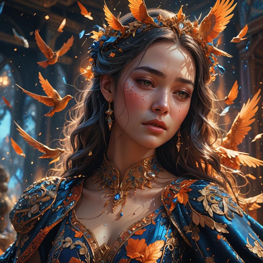 Girl and Tapestry Bird in Fantasy Art