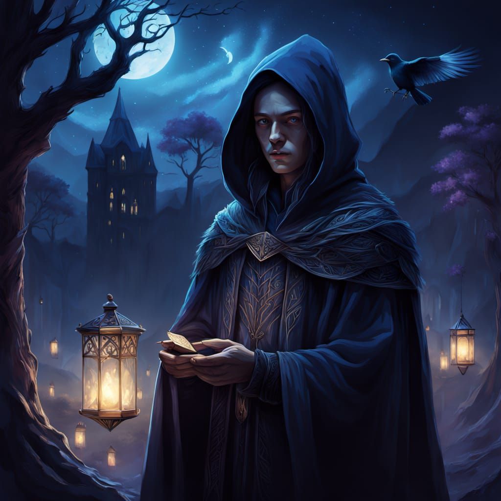 Mystical Raven Cloak in Dark Fantasy Illustration
