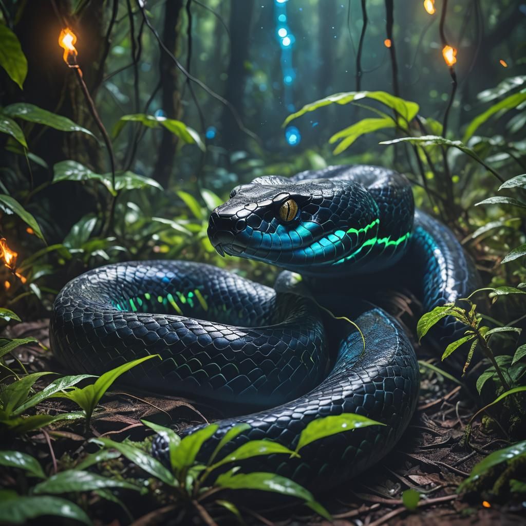 Neon Surrealist Anaconda in Vibrant Jungle