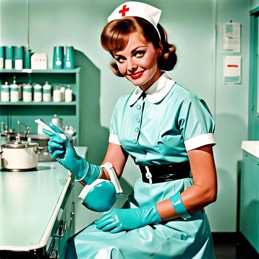 1960s Australian Nurse in Latex Gloves