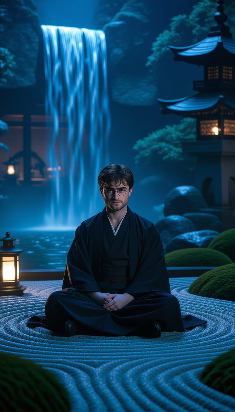 Serene Zen Garden with Steampunk Elements