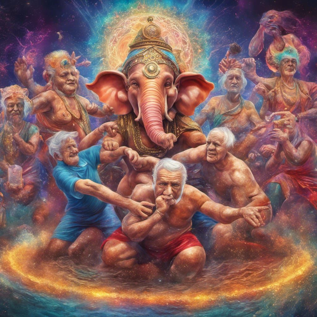 Ganesh and the Senior Citizens mudwrestling at the county fa...