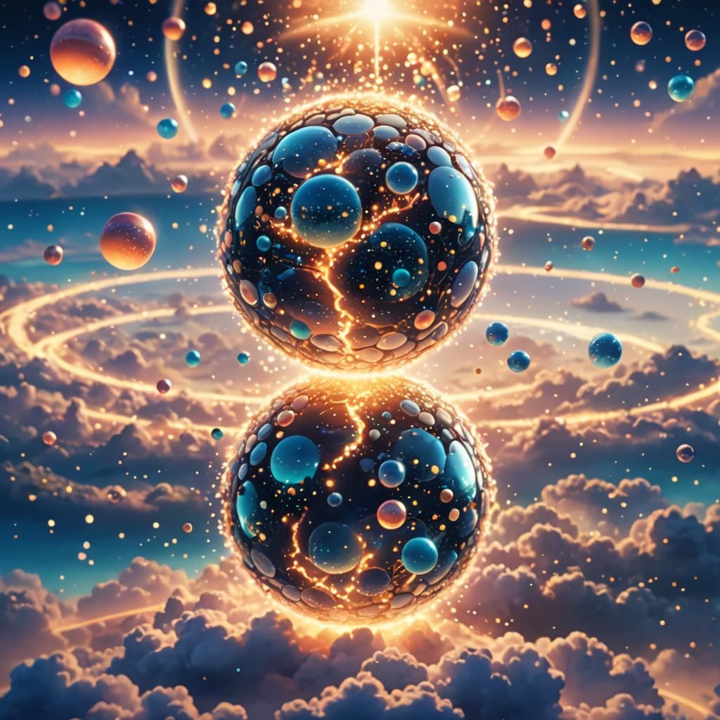 Glowing Orbs: Miniature Worlds in Anime Style