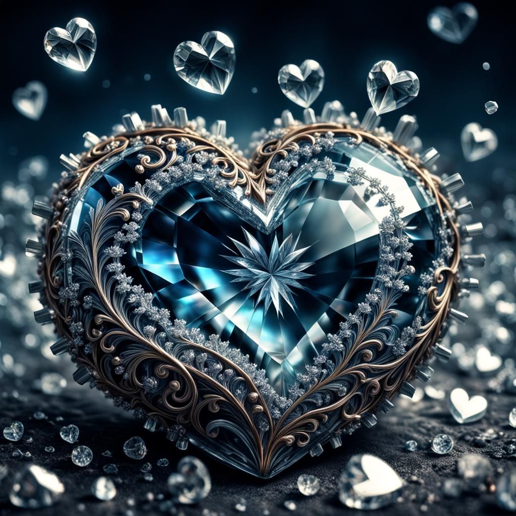 Intricate Crystal Heart in Hyperrealistic Style