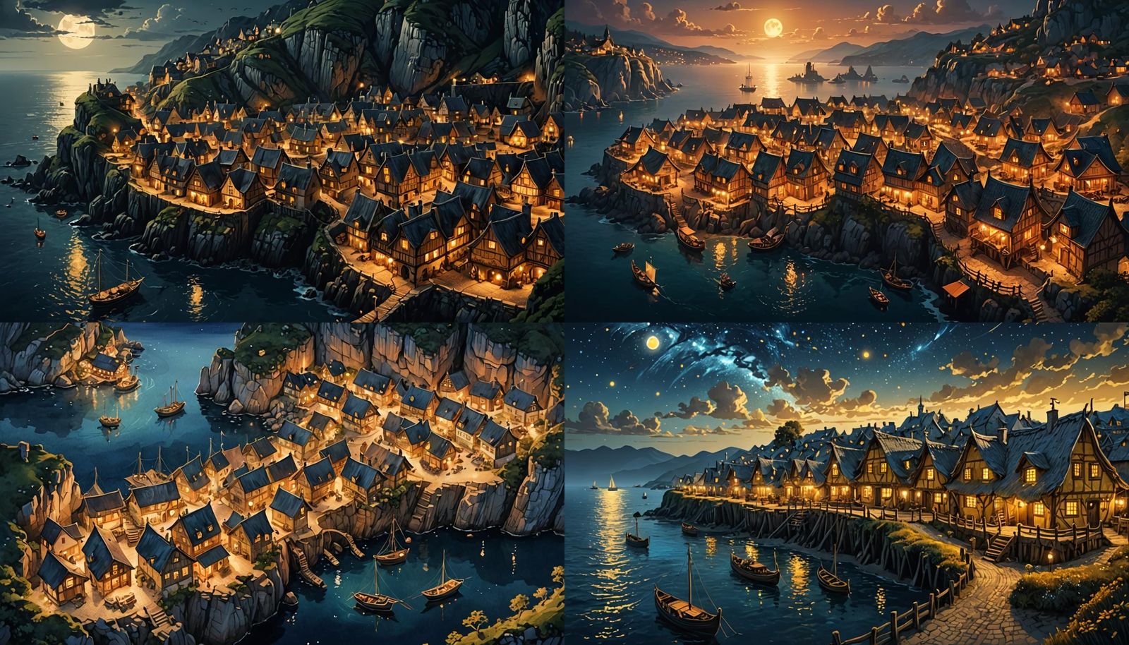 Aerial View of Fantasy Medieval Fishing Village