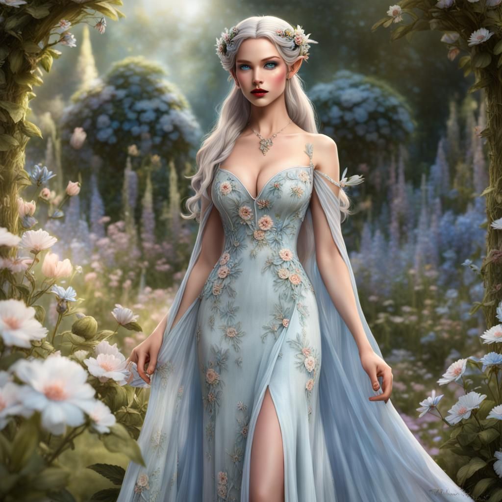 Fantasy Fae Queen in Flowery Dress