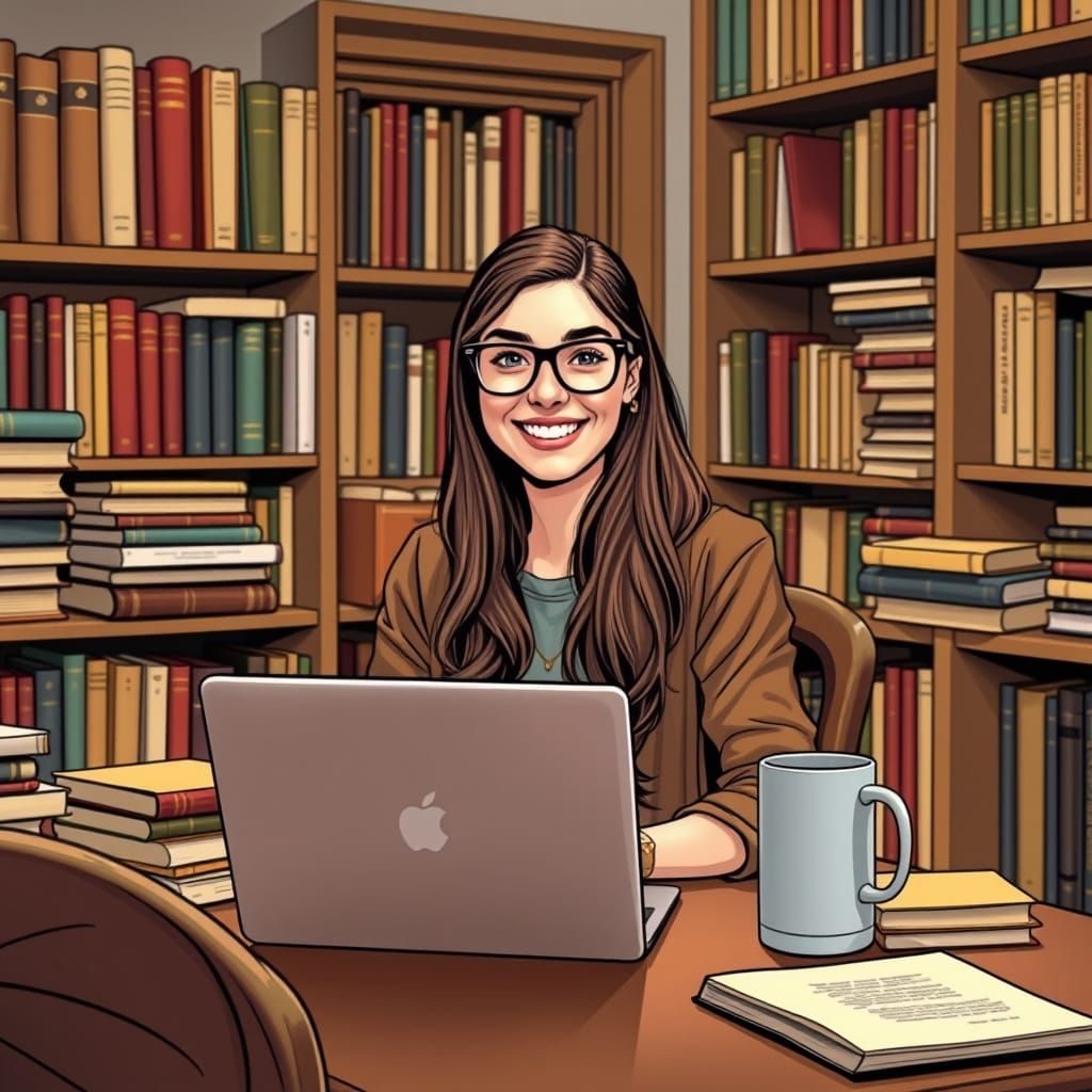 Young Woman Studying in a Cozy Library