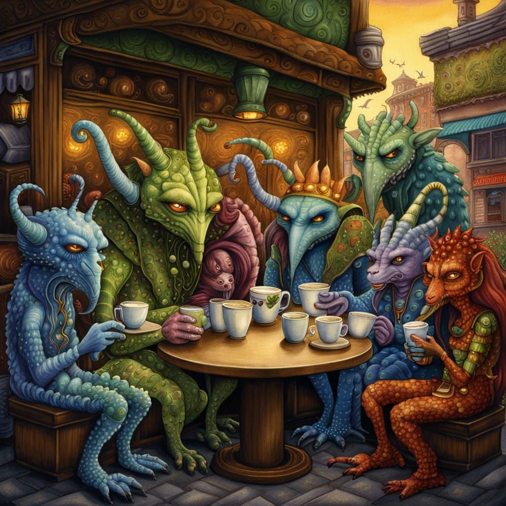 Fantasy Creatures Coffee Break: Detailed Gouache Illustratio...