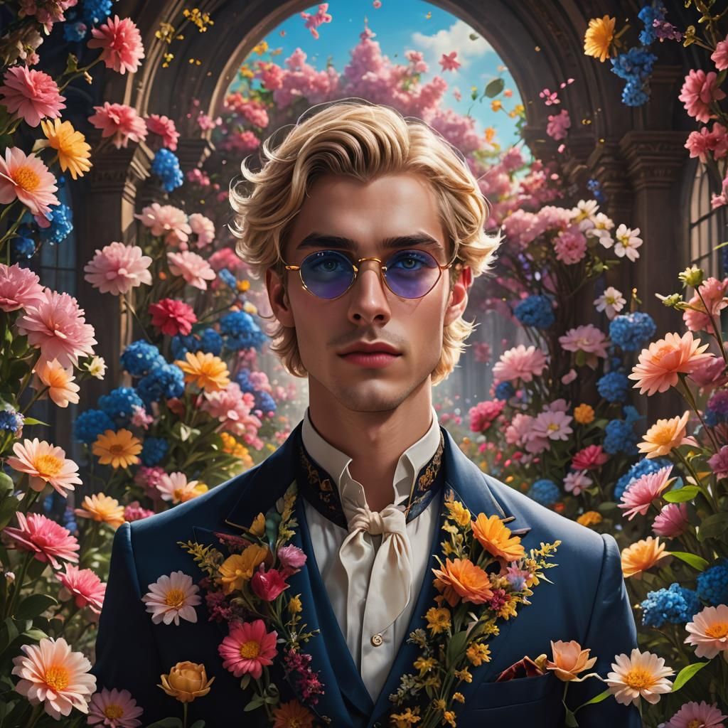 Colorful Count with Flowers: Digital Oil Painting