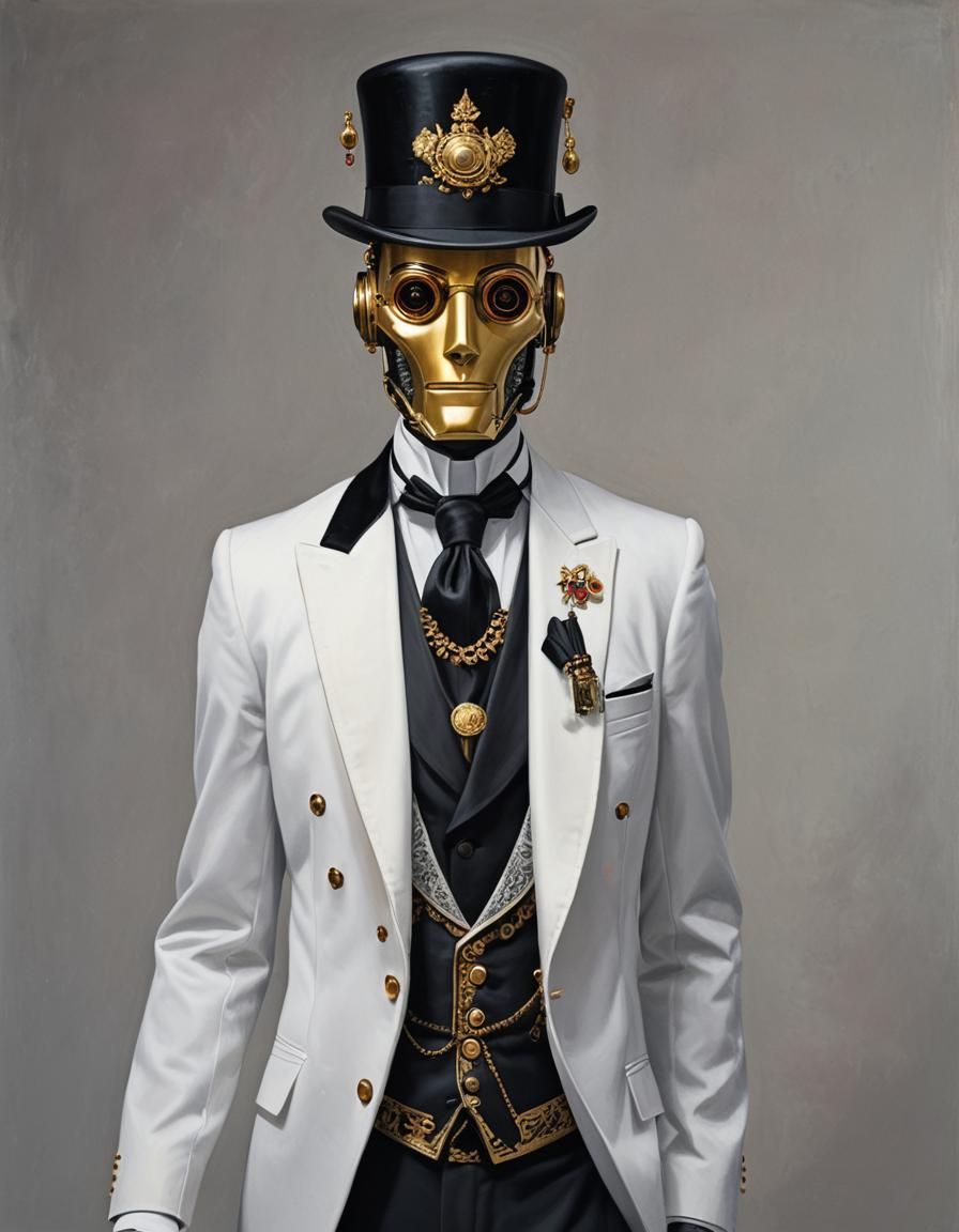 Robot Butler Portrait in Grand Mansion, Detailed Matte Paint...
