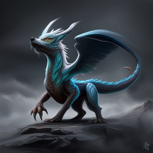 Wolf-Dragon Hybrid in Dark Fantasy Style