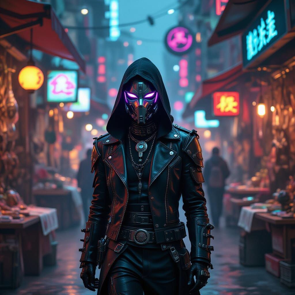 Cybergoth in Neon Bazaar, Cyberpunk Style