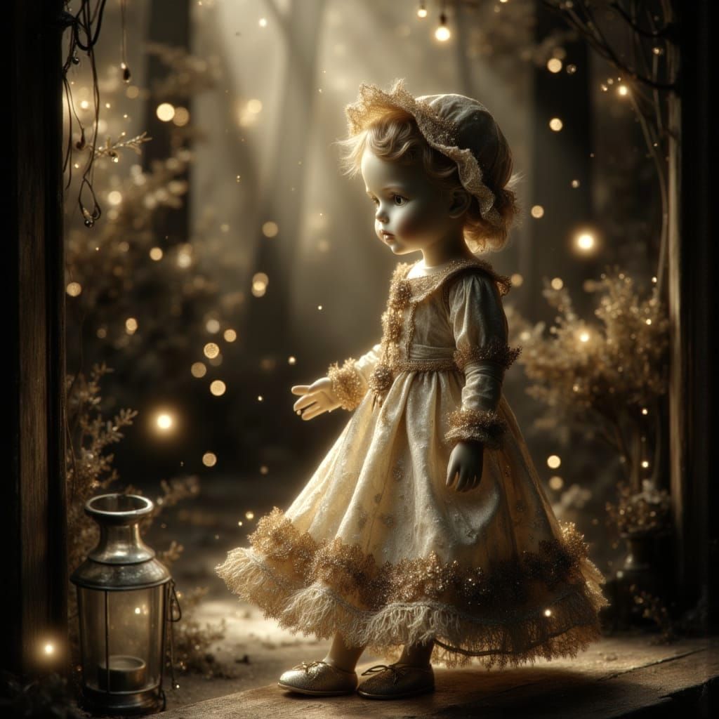 Vintage Porcelain Doll in Moody Still Life