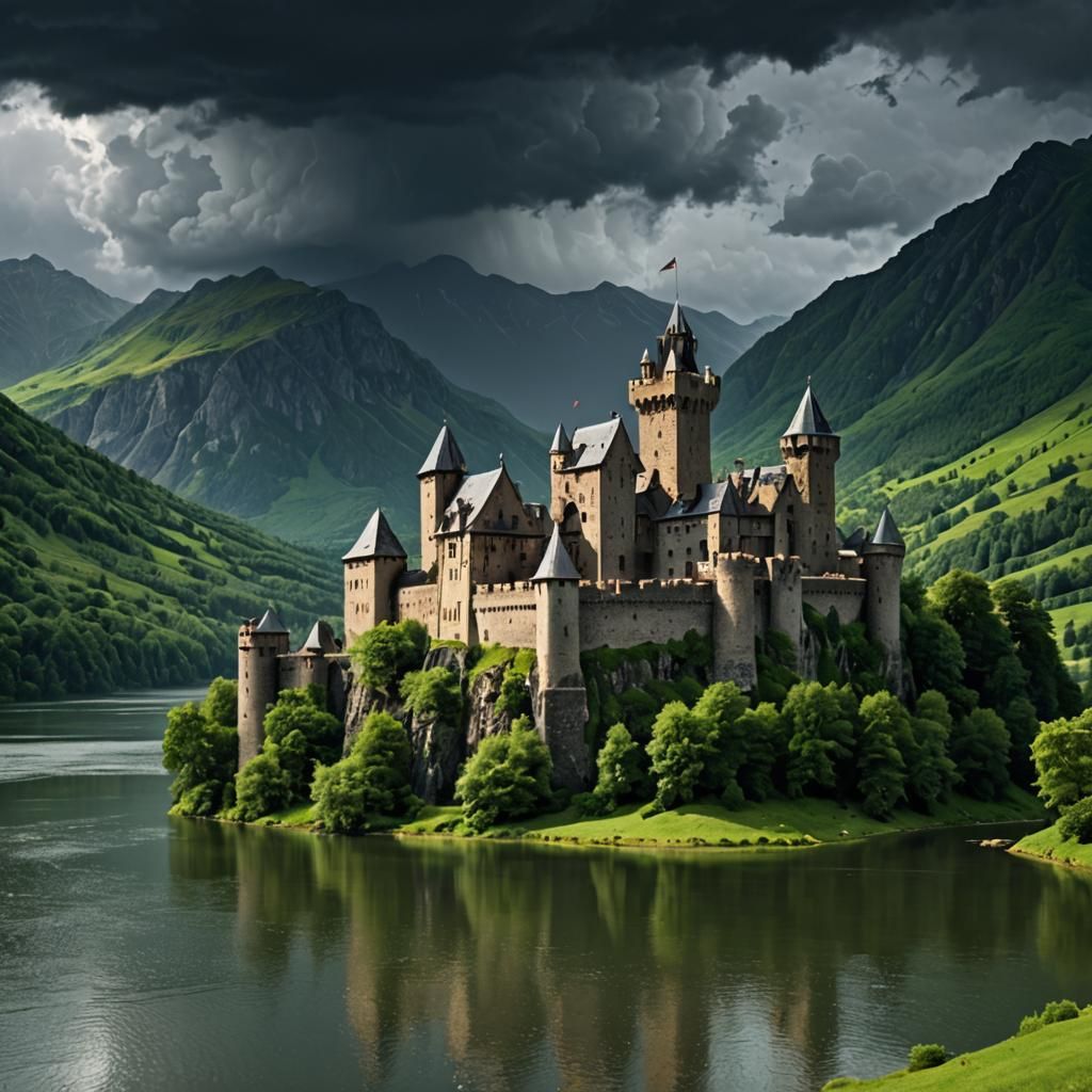 Medieval Castle Under Stormy Skies