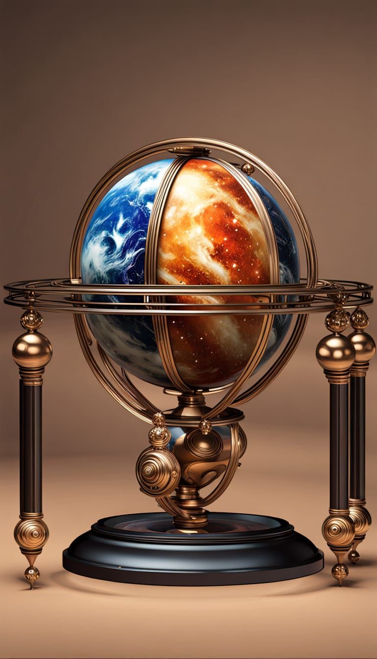 Stunning Art Deco Orrery with Vibrant Planets and Asteroids