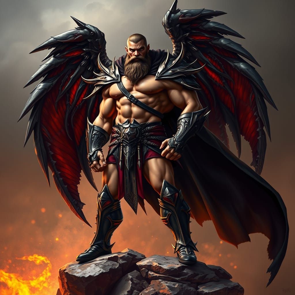 Dark Fantasy Warrior with Spiked Armor and Wings