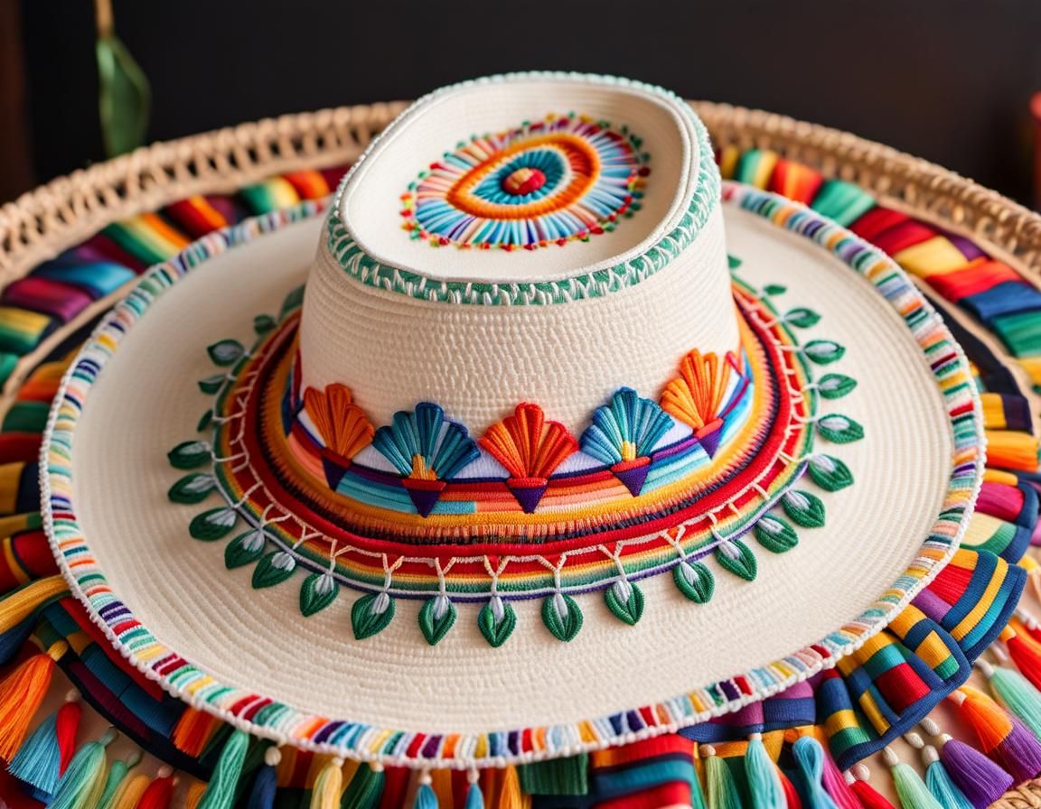 3D Needlework Sombrero with Ethnic Geometric Symbols