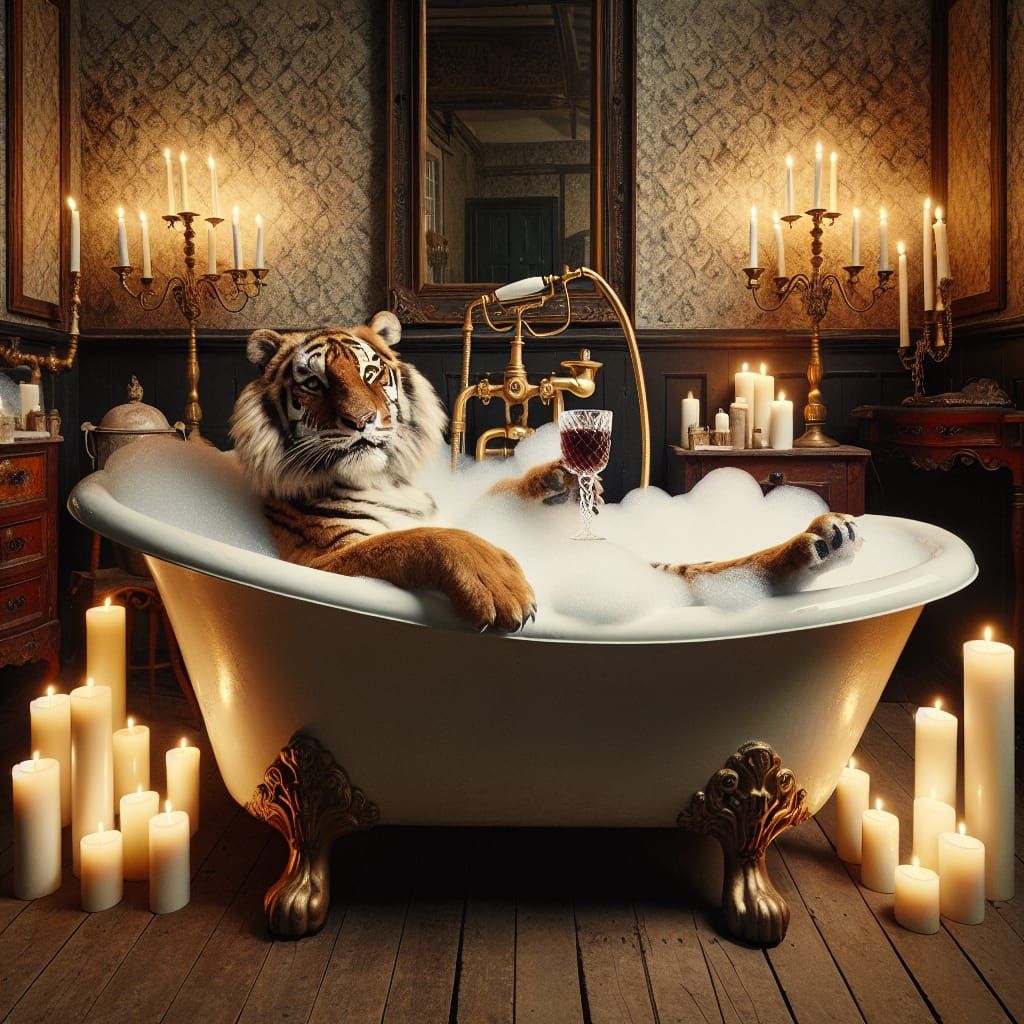 Whimsical Tiger in Elegant Victorian Bath