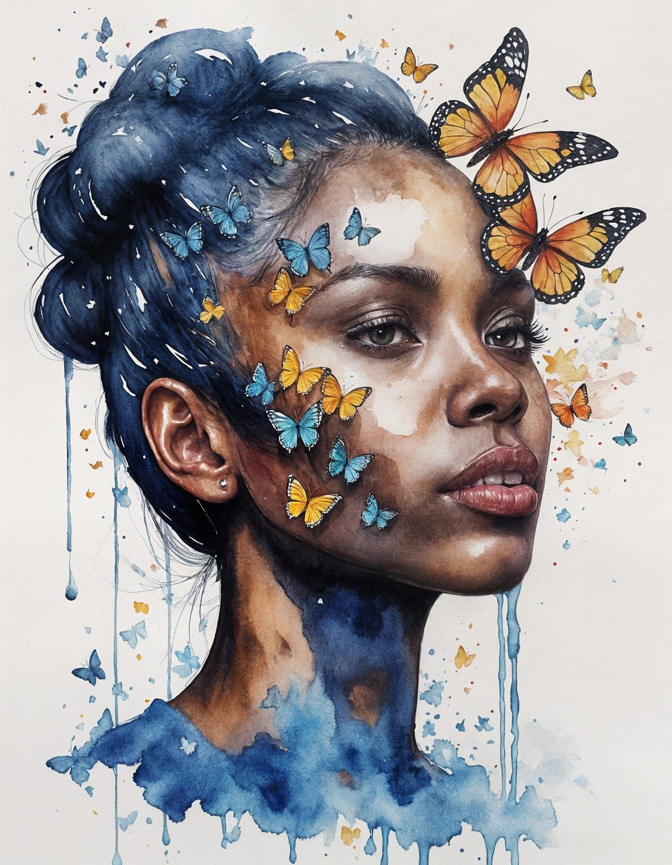 Butterfly Hair: A Watercolor Portrait