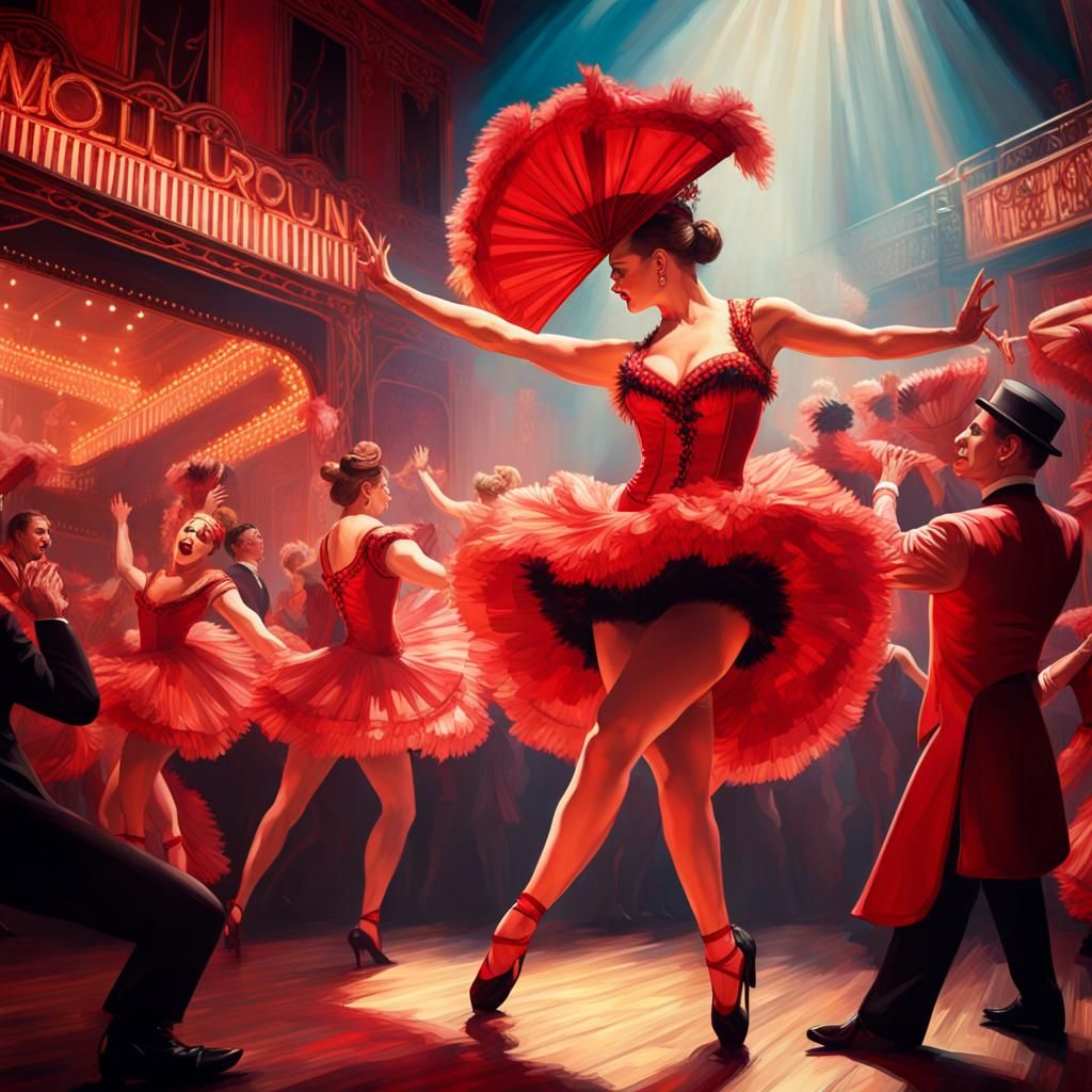 Can-Can Dancers in Hyperrealistic Splash Art