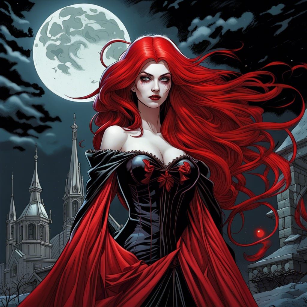 Gothic Vampire Princess with Crimson Hair