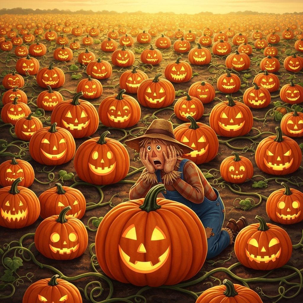 Whimsical Autumn Pumpkin Patch with Glowing Jack-o'-lanterns