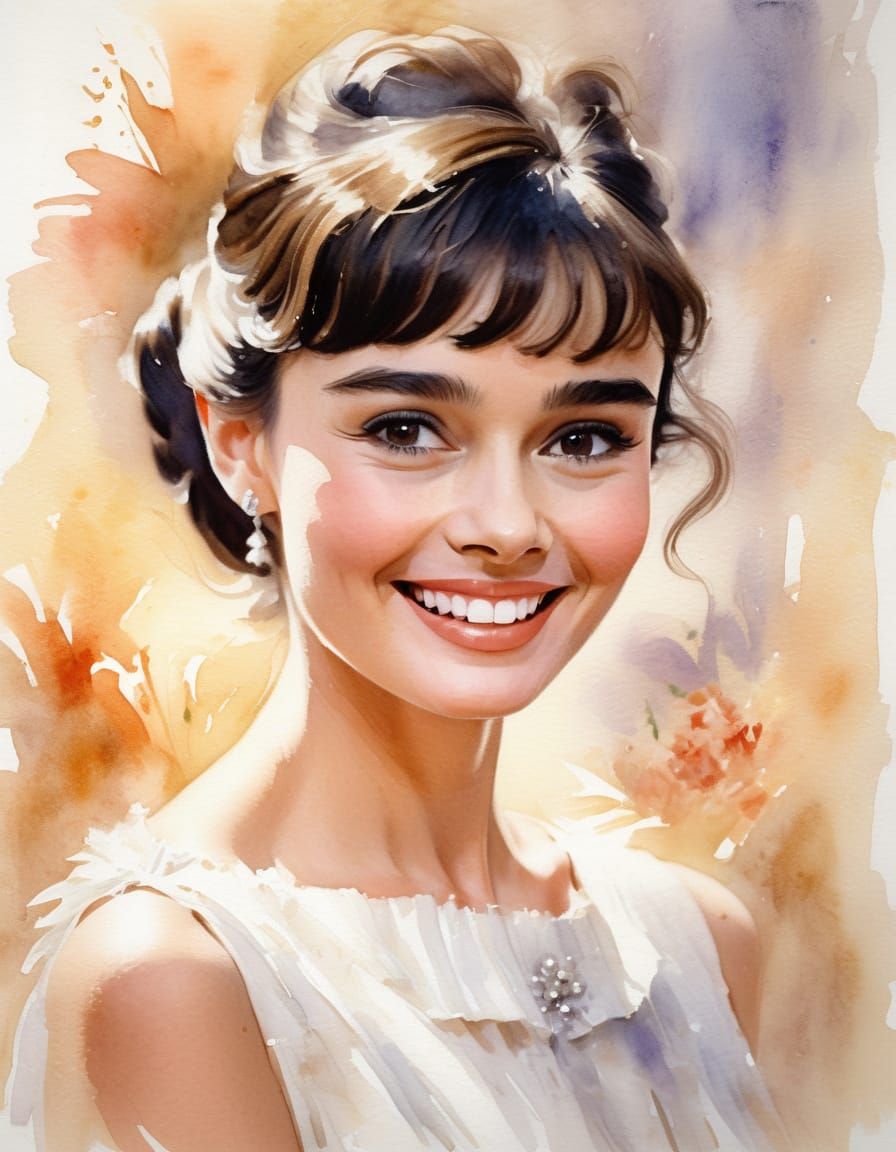 Impressionistic Watercolor Portrait of Audrey Hepburn