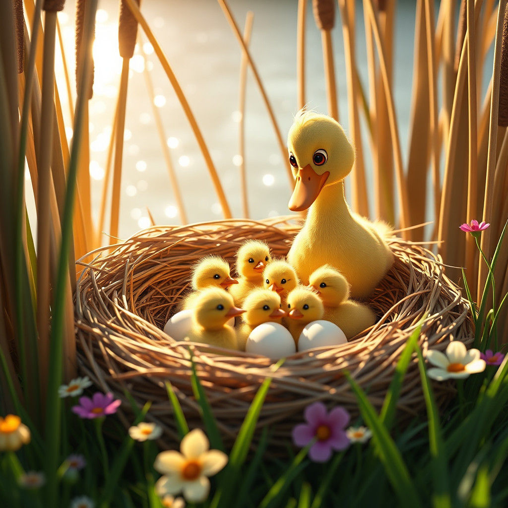 Heartwarming Pixar-Style Duckling Hatch Scene in a Cozy Nest