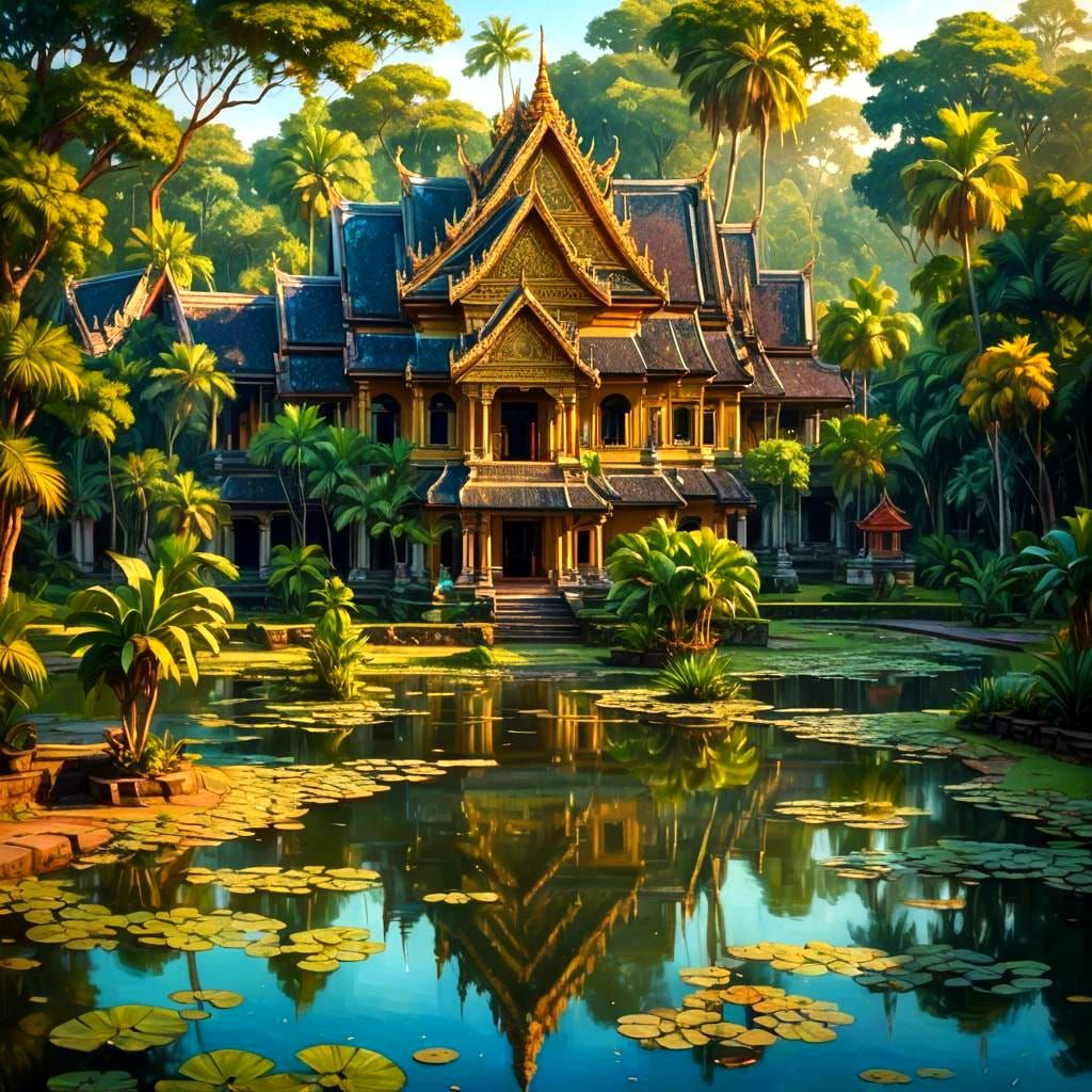 Traditional Khmer Palace in Golden Splendor