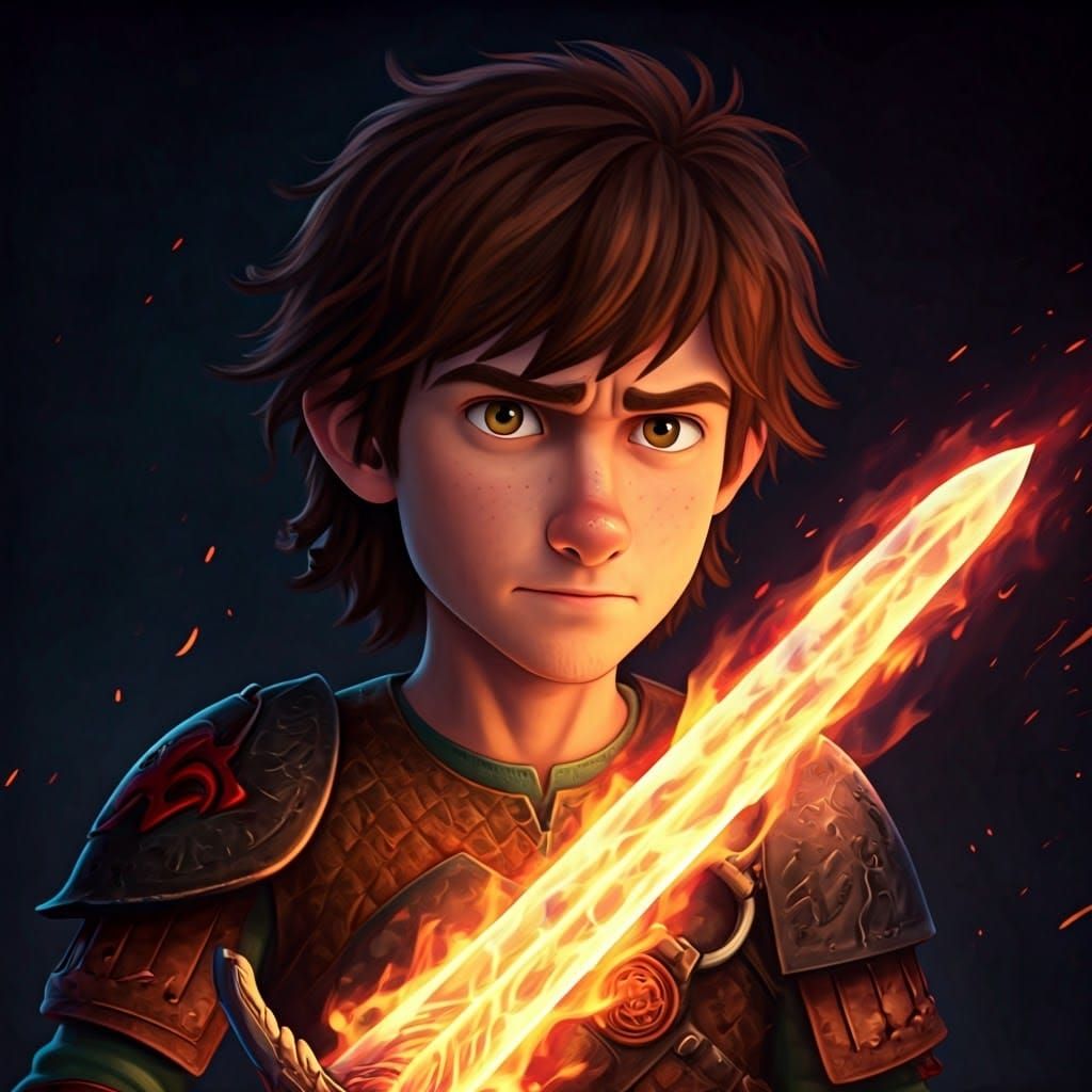 Hiccup Haddock with Fire Sword, Detailed Matte Painting