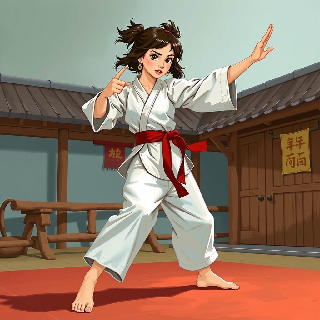 Pocahontas Practicing Karate at Dojo