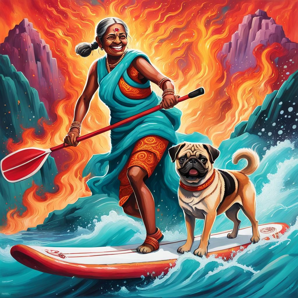 A super fiery SUP trip with a brave lil puggy