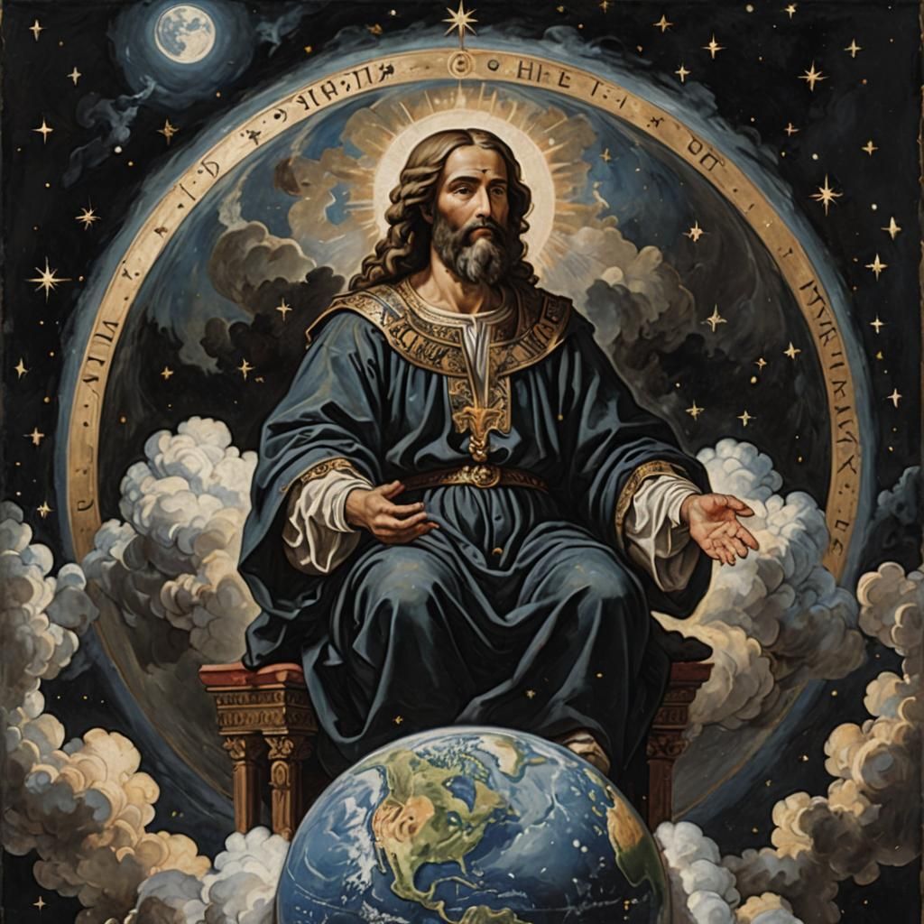 Renaissance Painting of Yahweh Over Earth