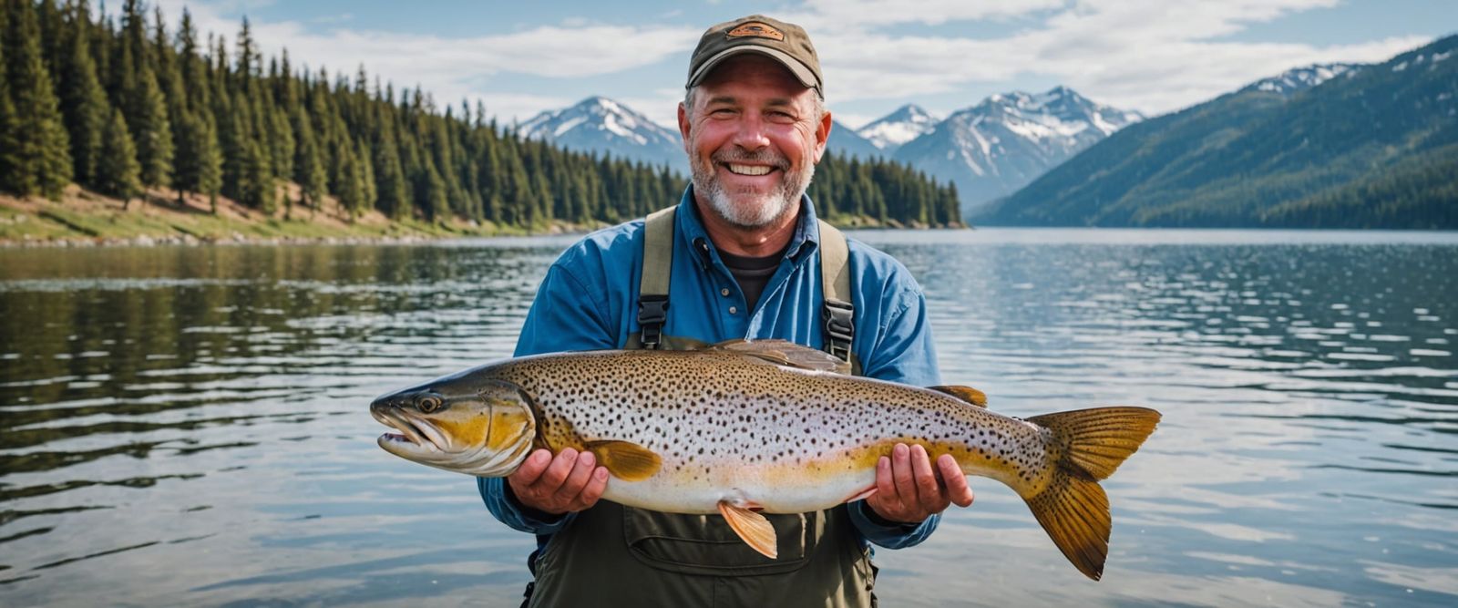 Happy Fisherman Holding a Huge Trout