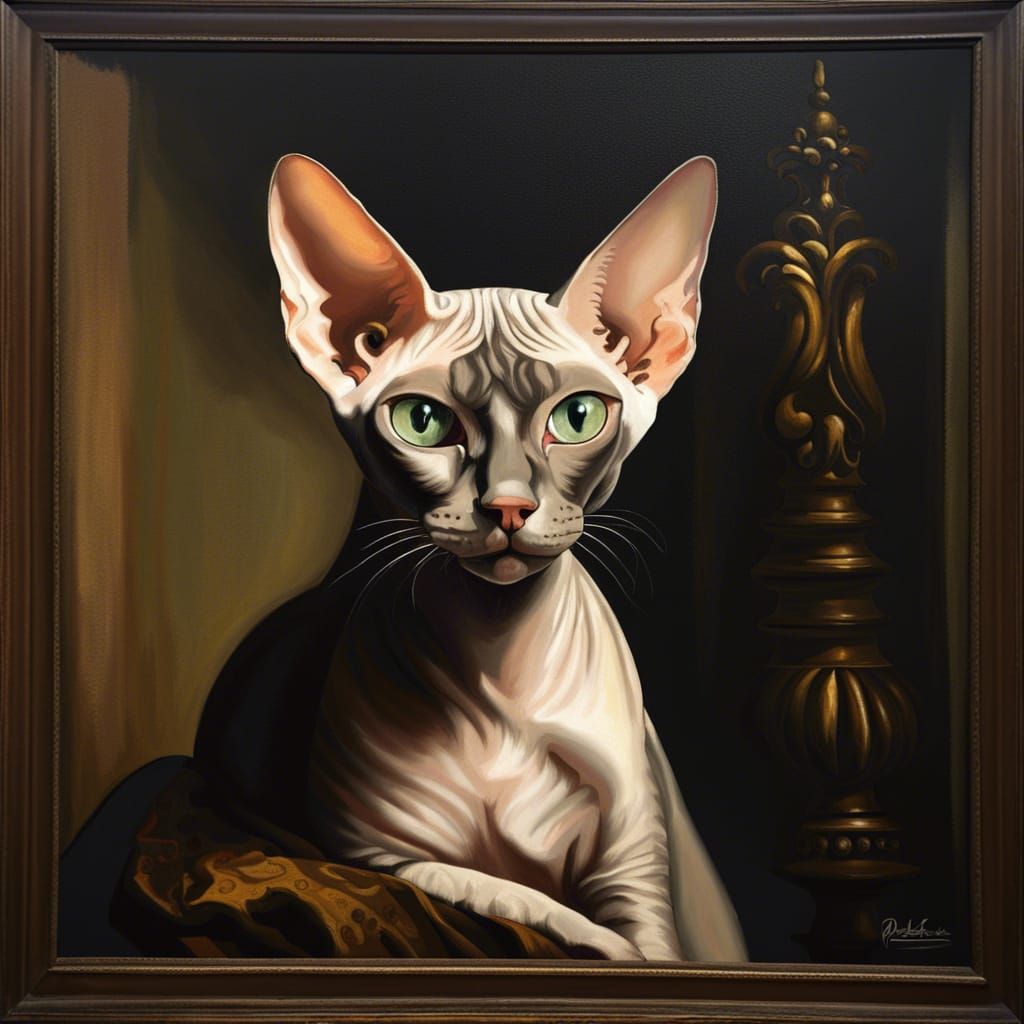 Baroque Sphinx Cat Portrait with Heterochromia