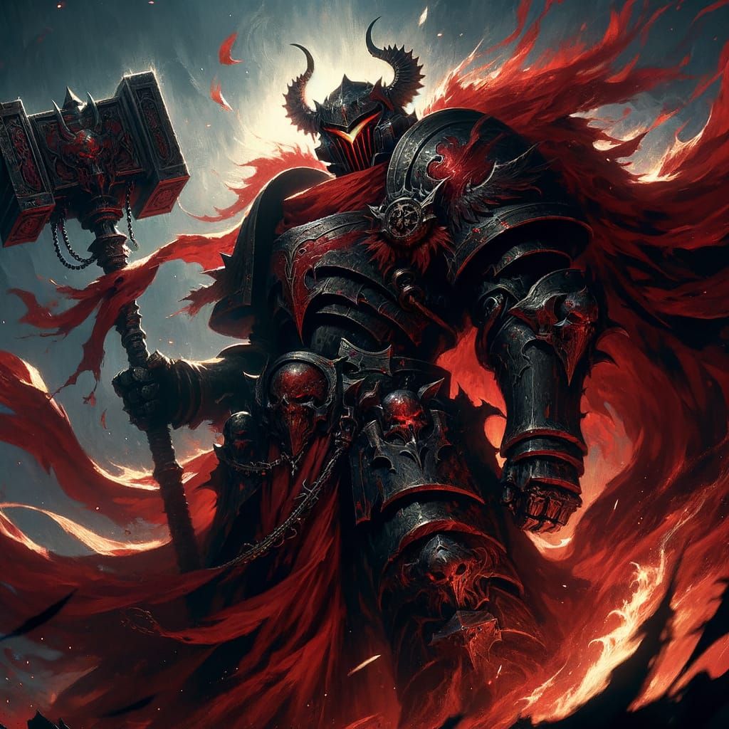 Red Spirit of War in Heavy Armor: Romanticism Style