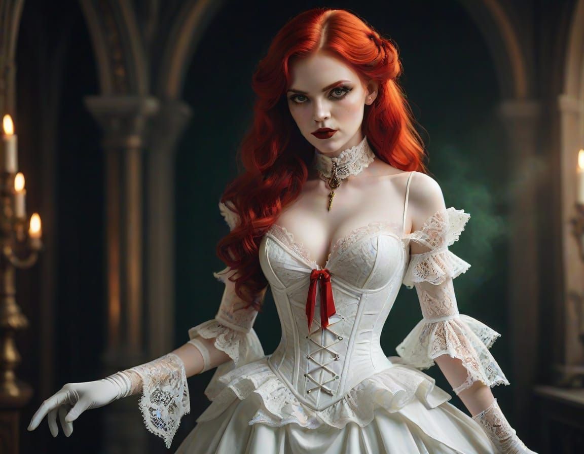 Ethereal Vampire Goddess in Liquid Red Hair