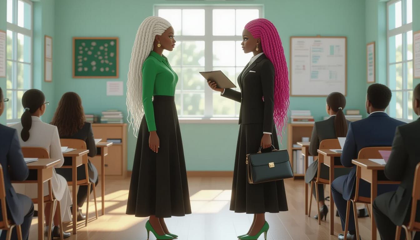 Animated Style Portrait of African Woman in Green and Black