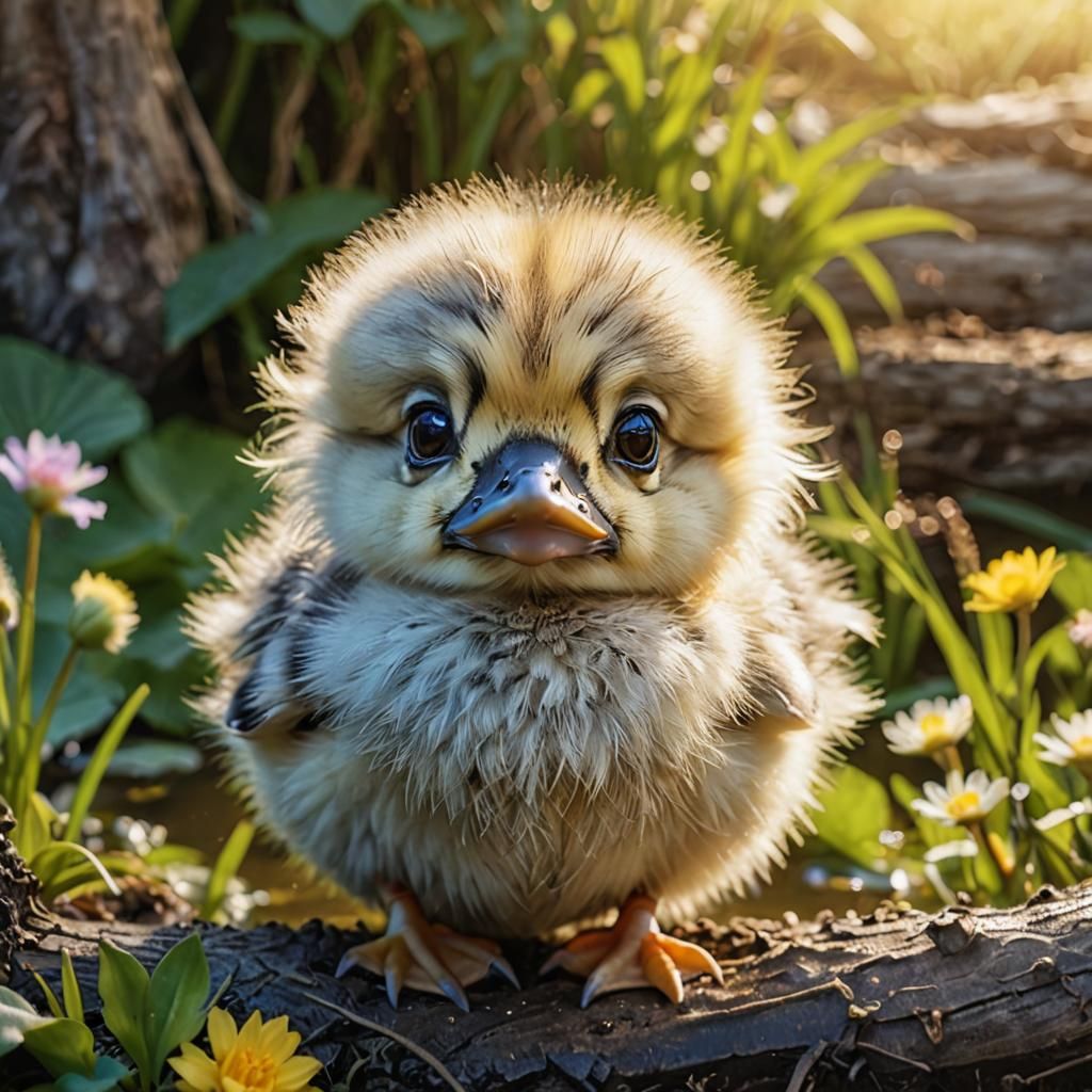Adorable Fluffy Duckling with Huge Eyes