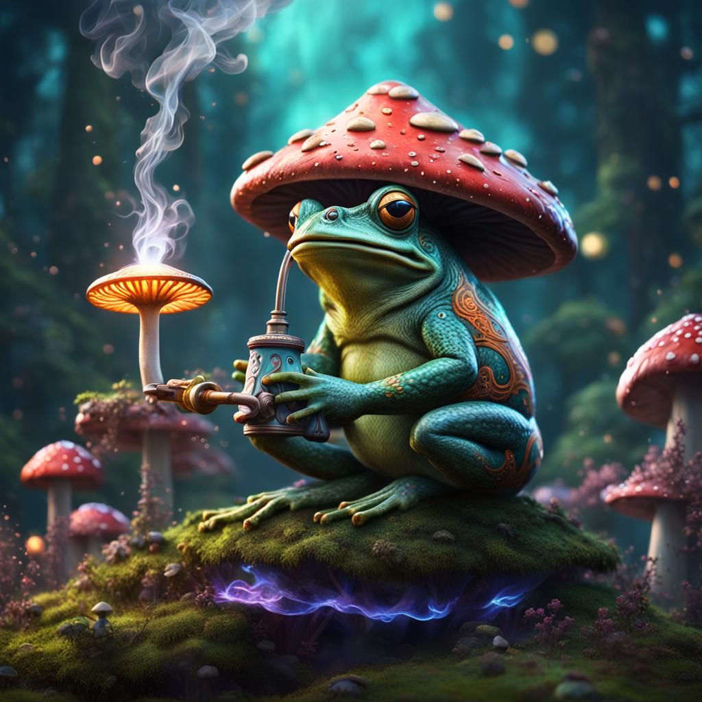 Cosmic Frog Smoking Hookah, Detailed Fantasy Art