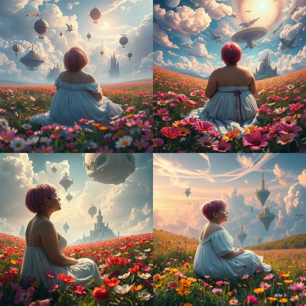 Stunning Digital Landscape with Whimsical Creatures and Floa...