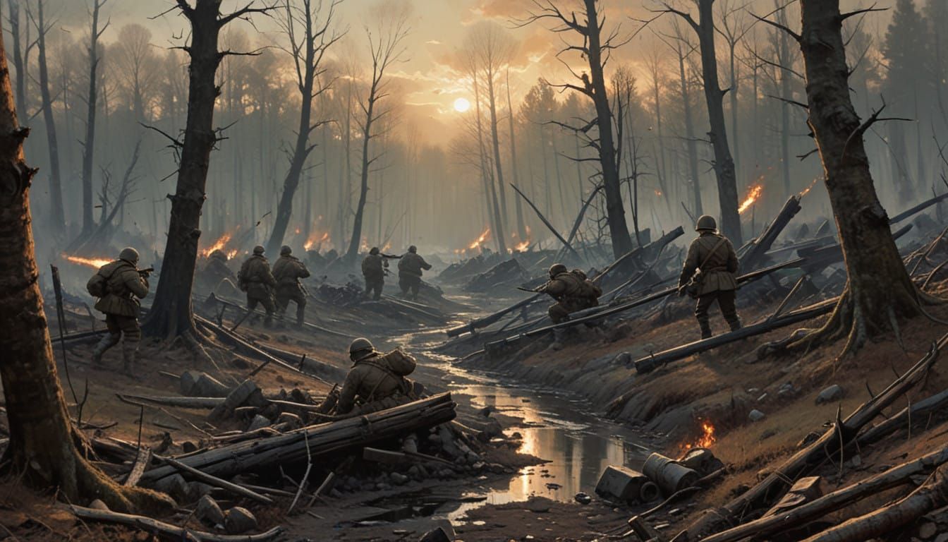 Battle-Scarred Winter Landscape in a Gritty Realist Style