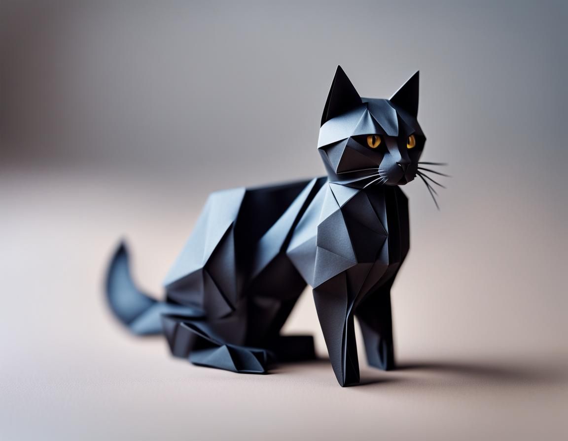 Hyperrealistic Black Cat Origami Papercraft