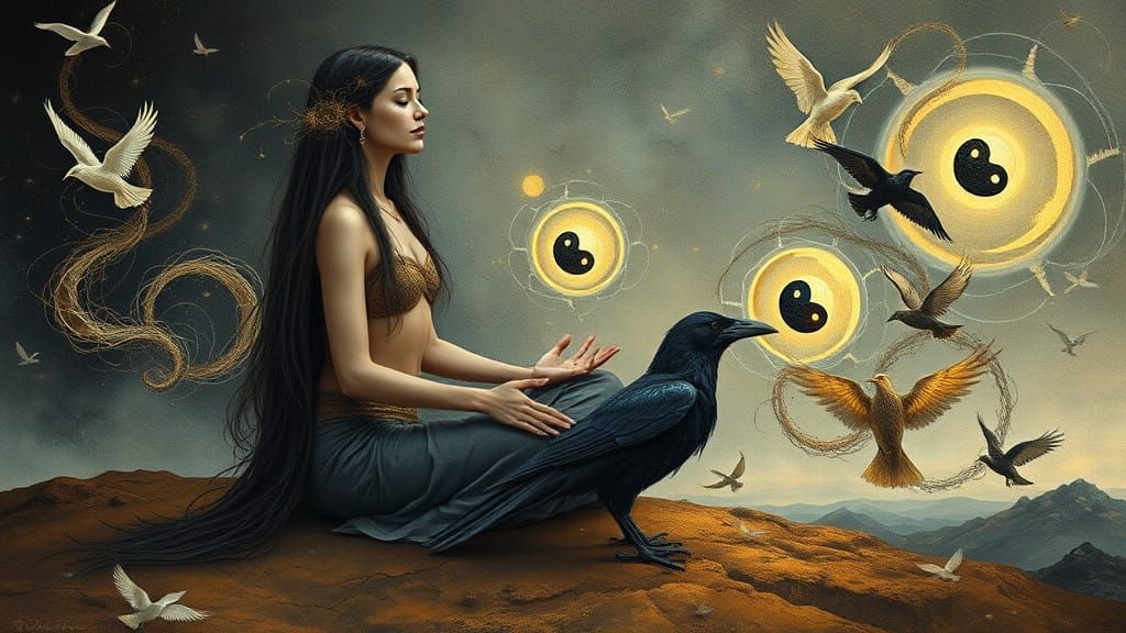 A Serene Woman Embodies Fortitude Amidst Whimsical, Bio-Art...